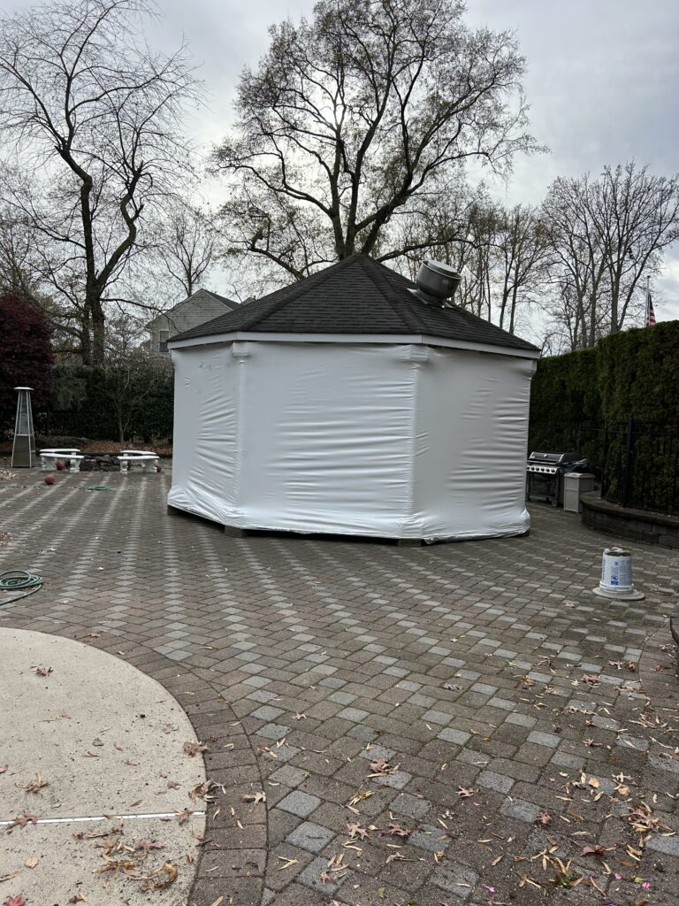 shrink wrapped gazebo